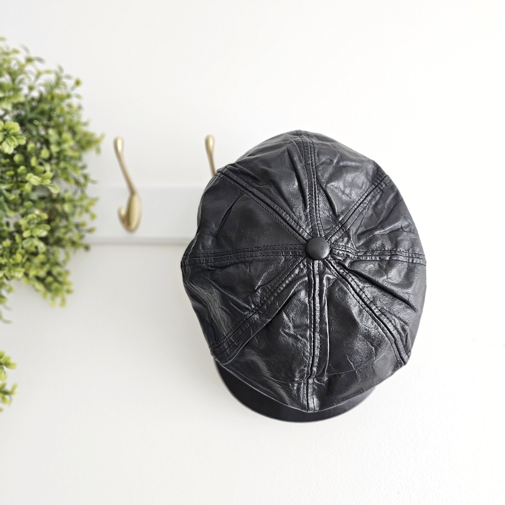 Black Leather Newsboy Cap - Picture 9 of 17